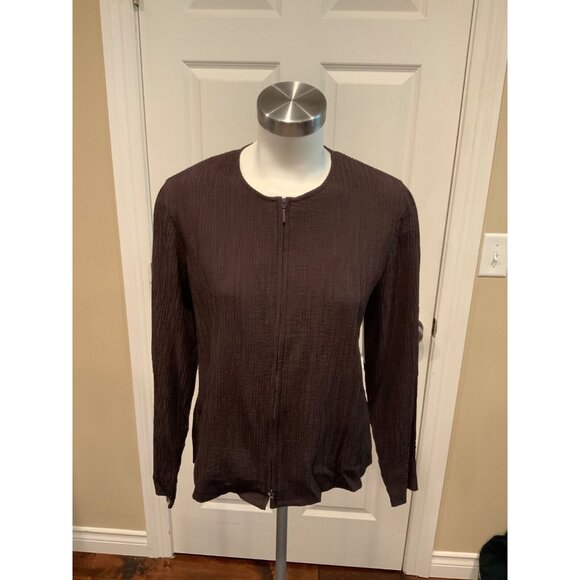 Eileen Fisher Brown Crinkle Zip Up Jacket, Size M - Picture 1 of 7